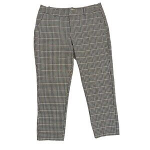 A New Day Women’s Plaid Stretch Ankle Pants 14 Black White Pink Check Workwear